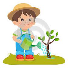 Ilustrácia(115047329): Pestovanie Mladých Záhradník. Roztomilý Kreslený  Chlapec S Zavlažovanie Môže. Mladý Farmár Práca V Záhrade. | Autor:  Korkwellum